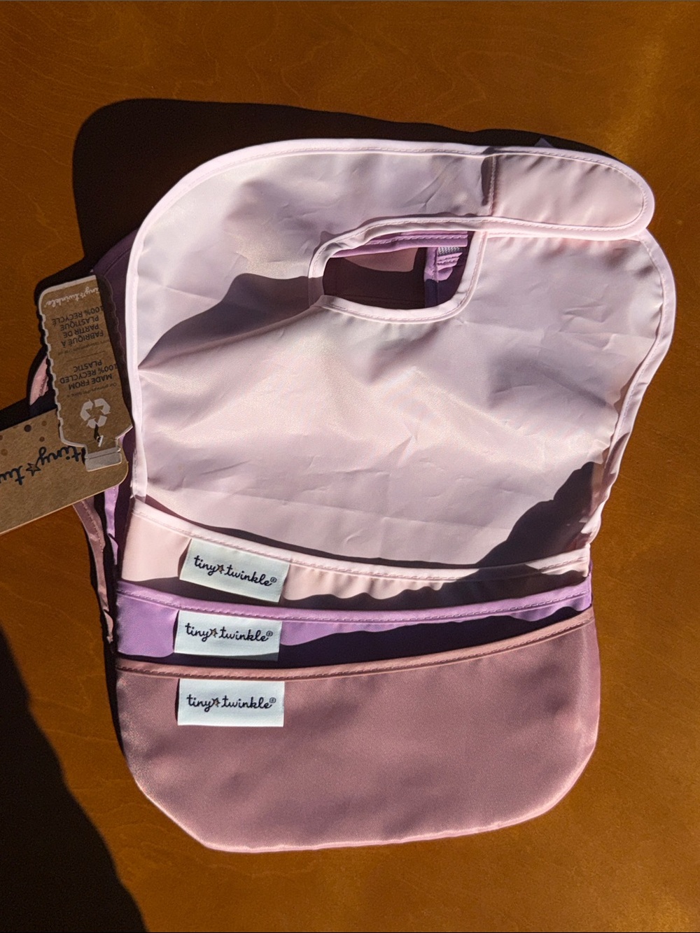 Pink & Lavender Waterproof Kids Bib with Deep Crumb Pocket